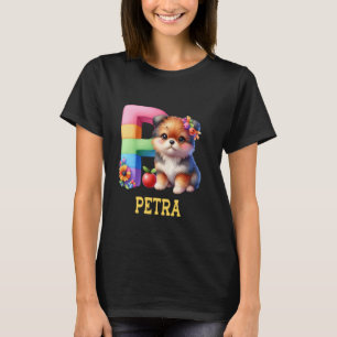 T-shirt LETTRE CHIENS COTE MOT Nom Pétra Chien arc-en-ciel