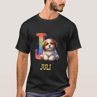 T-shirt LETTRE CHIENS DE COUTE Nom Julien Chien arc-en-cie
