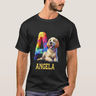 T-shirt Lettre Chiens mignons Angela Nom Chien arc-en-ciel