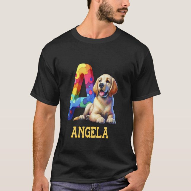 T-shirt Lettre Chiens mignons Angela Nom Chien arc-en-ciel (Devant)