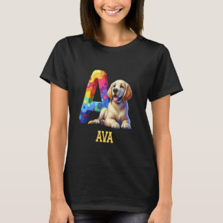 T-shirt Lettre Chiens mignons Ava Nom Chien arc-en-ciel