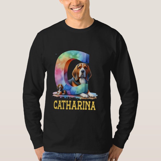 T-shirt Lettre Chiens mignons Catharina Nom Chien arc-en-c (Devant)