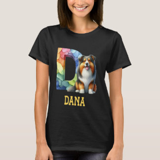 T-shirt Lettre Chiens mignons Dana Nom Chien arc-en-ciel