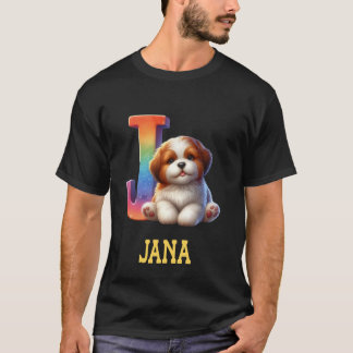 T-shirt Lettre Chiens mignons Jana Nom Chien arc-en-ciel