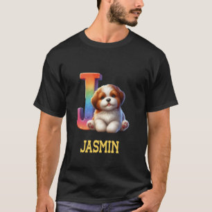 T-shirt Lettre Chiens mignons Jasmin Nom Chien arc-en-ciel