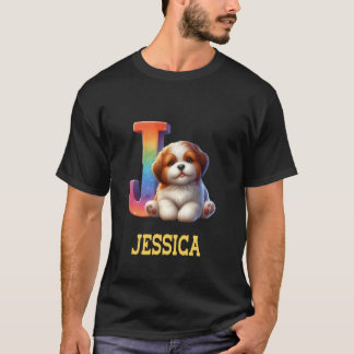 T-shirt Lettre Chiens mignons Jessica Nom Chien arc-en-cie