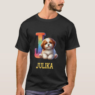 T-shirt Lettre Chiens mignons Julika Nom Chien arc-en-ciel