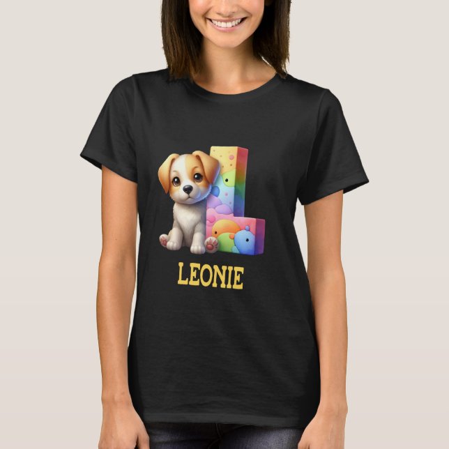 T-shirt Lettre Chiens mignons Leonie Nom Chien arc-en-ciel (Devant)