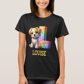 T-shirt Lettre Chiens mignons Louise Nom Chien arc-en-ciel