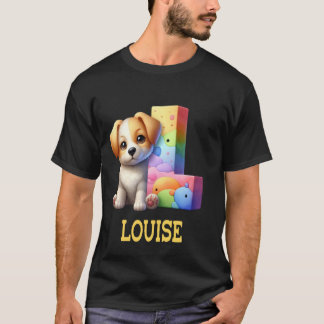 T-shirt Lettre Chiens mignons Louise Nom Chien arc-en-ciel