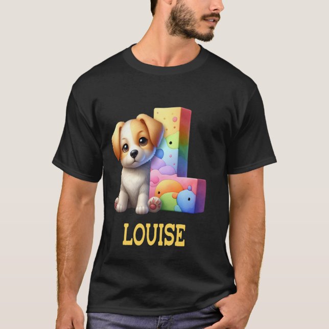 T-shirt Lettre Chiens mignons Louise Nom Chien arc-en-ciel (Devant)