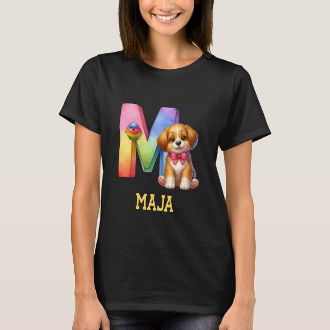 T-shirt Lettre Chiens mignons Maja Nom Chien arc-en-ciel (Devant)
