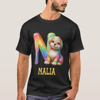 T-shirt Lettre Chiens mignons Nalia Nom Chien arc-en-ciel