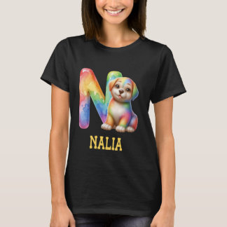T-shirt Lettre Chiens mignons Nalia Nom Chien arc-en-ciel