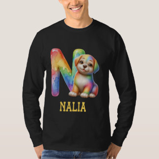 T-shirt Lettre Chiens mignons Nalia Nom Chien arc-en-ciel