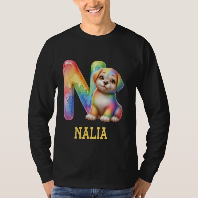 T-shirt Lettre Chiens mignons Nalia Nom Chien arc-en-ciel (Devant)