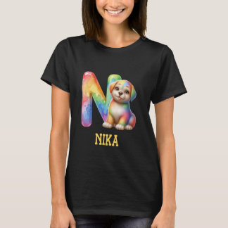 T-shirt Lettre Chiens mignons Nika Nom Chien arc-en-ciel