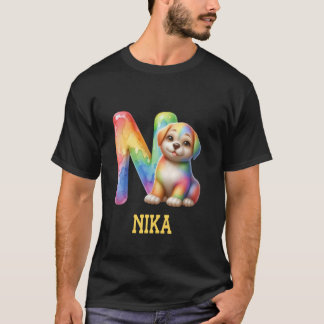 T-shirt Lettre Chiens mignons Nika Nom Chien arc-en-ciel