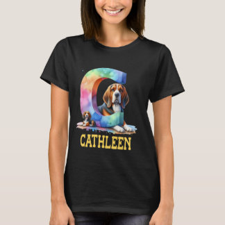 T-shirt Lettre Chiens mignons Nom Cathleen Chien arc-en-ci