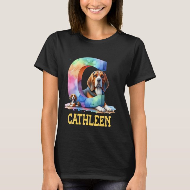 T-shirt Lettre Chiens mignons Nom Cathleen Chien arc-en-ci (Devant)