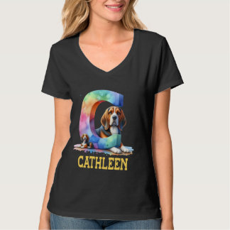 T-shirt Lettre Chiens mignons Nom Cathleen Chien arc-en-ci