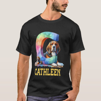 T-shirt Lettre Chiens mignons Nom Cathleen Chien arc-en-ci