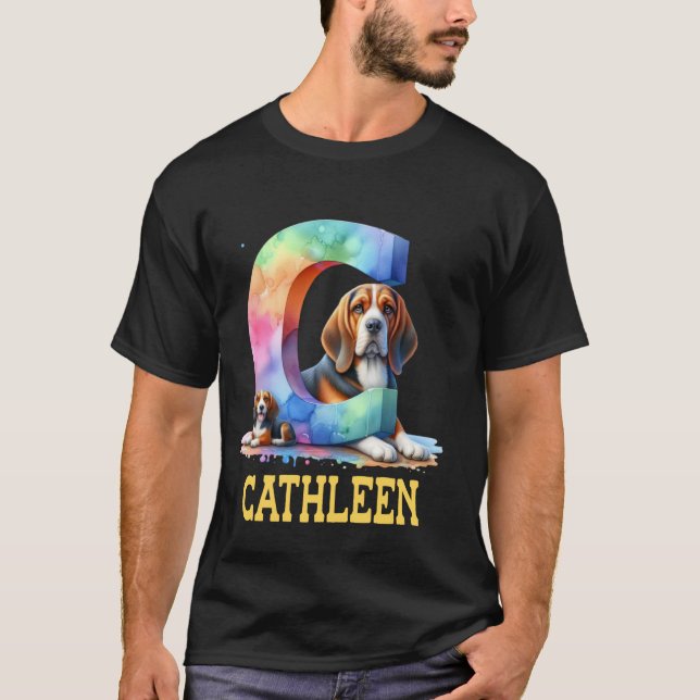 T-shirt Lettre Chiens mignons Nom Cathleen Chien arc-en-ci (Devant)