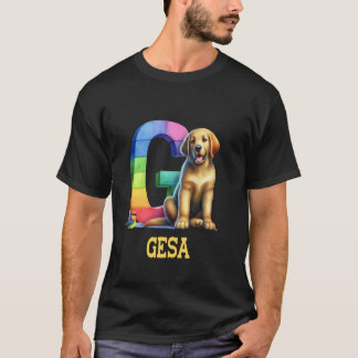 T-shirt Lettre Chiens mignons Nom Gesa Chien arc-en-ciel