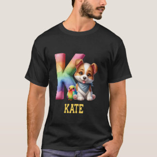 T-shirt Lettre Chiens mignons Nom Kate Chien arc-en-ciel