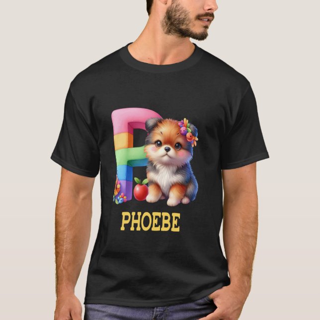 T-shirt Lettre Chiens mignons Nom Phoebe Chien arc-en-ciel (Devant)