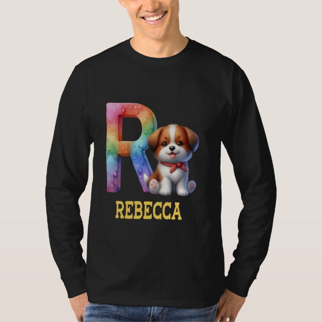 T-shirt Lettre Chiens mignons Rebecca Nom Chien arc-en-cie (Devant)
