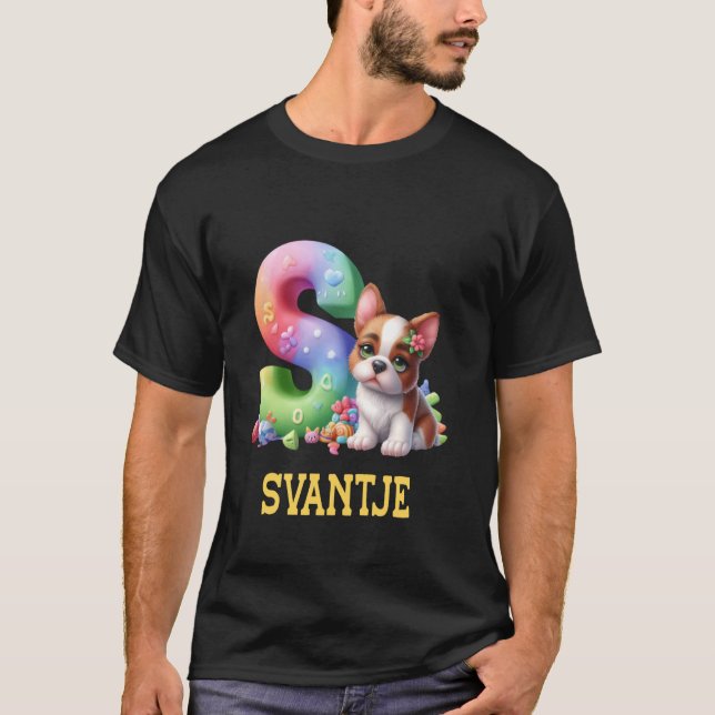 T-shirt Lettre Chiens mignons Svantje Nom Chien arc-en-cie (Devant)