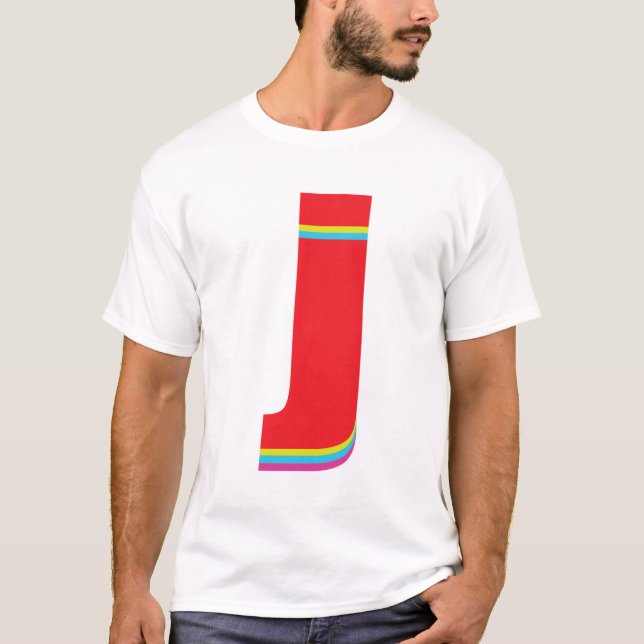 T-shirt LETTRE Coque MOINDRE J MONogramme Décalage arc-en- (Devant)