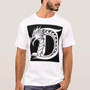 T-shirt Lettre D de style dragon, alphabet dragon, monogra
