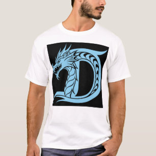 T-shirt Lettre D de style dragon, Alphabet du dragon, Mono