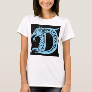 T-shirt Lettre D de style dragon, Alphabet du dragon, Mono