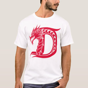 T-shirt Lettre D de style dragon, alphabet du dragon, mono