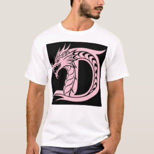 T-shirt Lettre D de style dragon, alphabet du dragon, mono