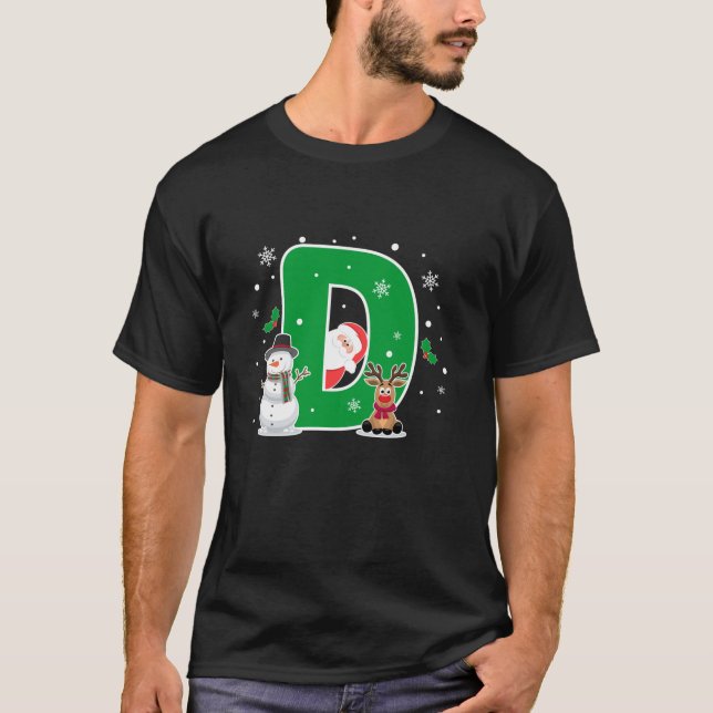 T-shirt Lettre D Nom initial Alphabet Monogramme Père Noël (Devant)