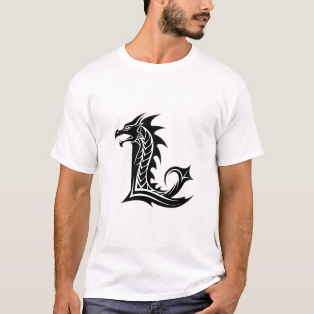 T-shirt Lettre de dragon L – Conception élégante de l'alph (Devant)