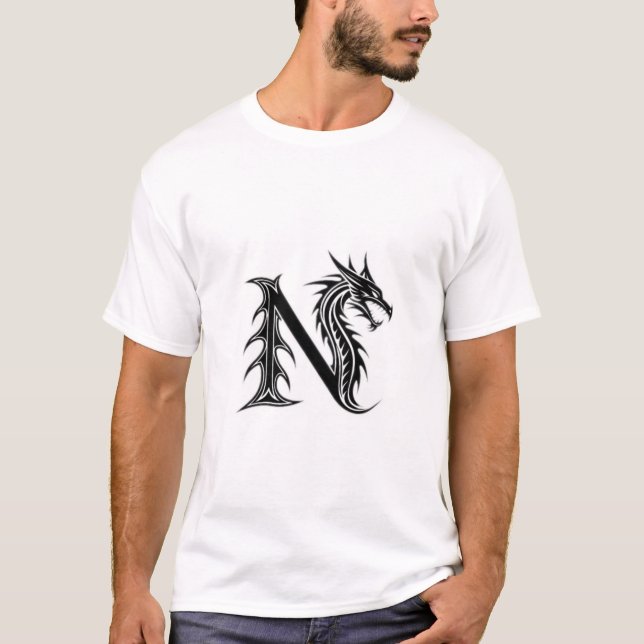 T-shirt Lettre de dragon N – Conception de dragon de fanta (Devant)
