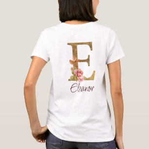 T-shirt Lettre de nom personnalisée E Roses roses blush fe