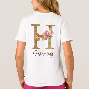 T-shirt Lettre de nom personnalisée H Rose blush rose papi