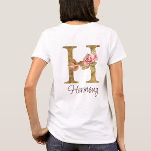 T-shirt Lettre de nom personnalisée H Roses roses blush fe