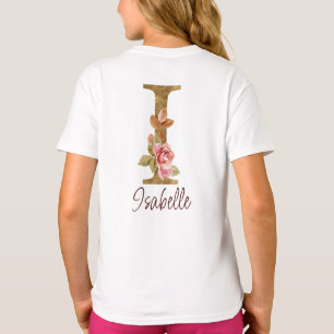 T-shirt Lettre de nom personnalisée I Roses roses blush fe