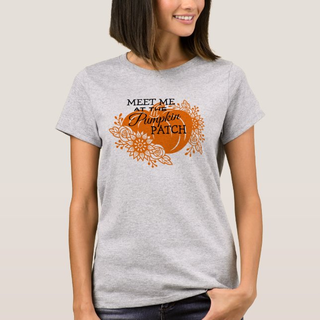T-shirt Lettre de patchs Citrouille de Thanksgiving de Chu (Devant)