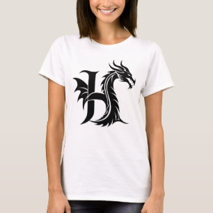 T-shirt Lettre de style dragon H, Alphabet du dragon, Mono