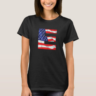 T-shirt Lettre E Alphabet majuscule Usa American Flag Mono