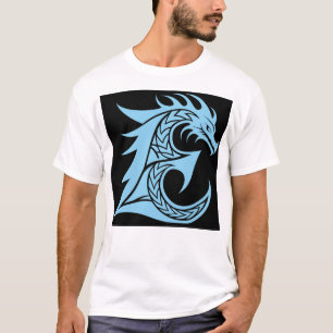 T-shirt Lettre E de style dragon, alphabet du dragon, mono