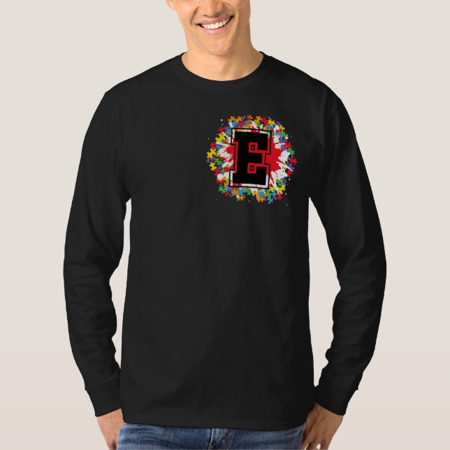 T-shirt Lettre E initiale Sensibilisation sur l'autisme pe (Devant)